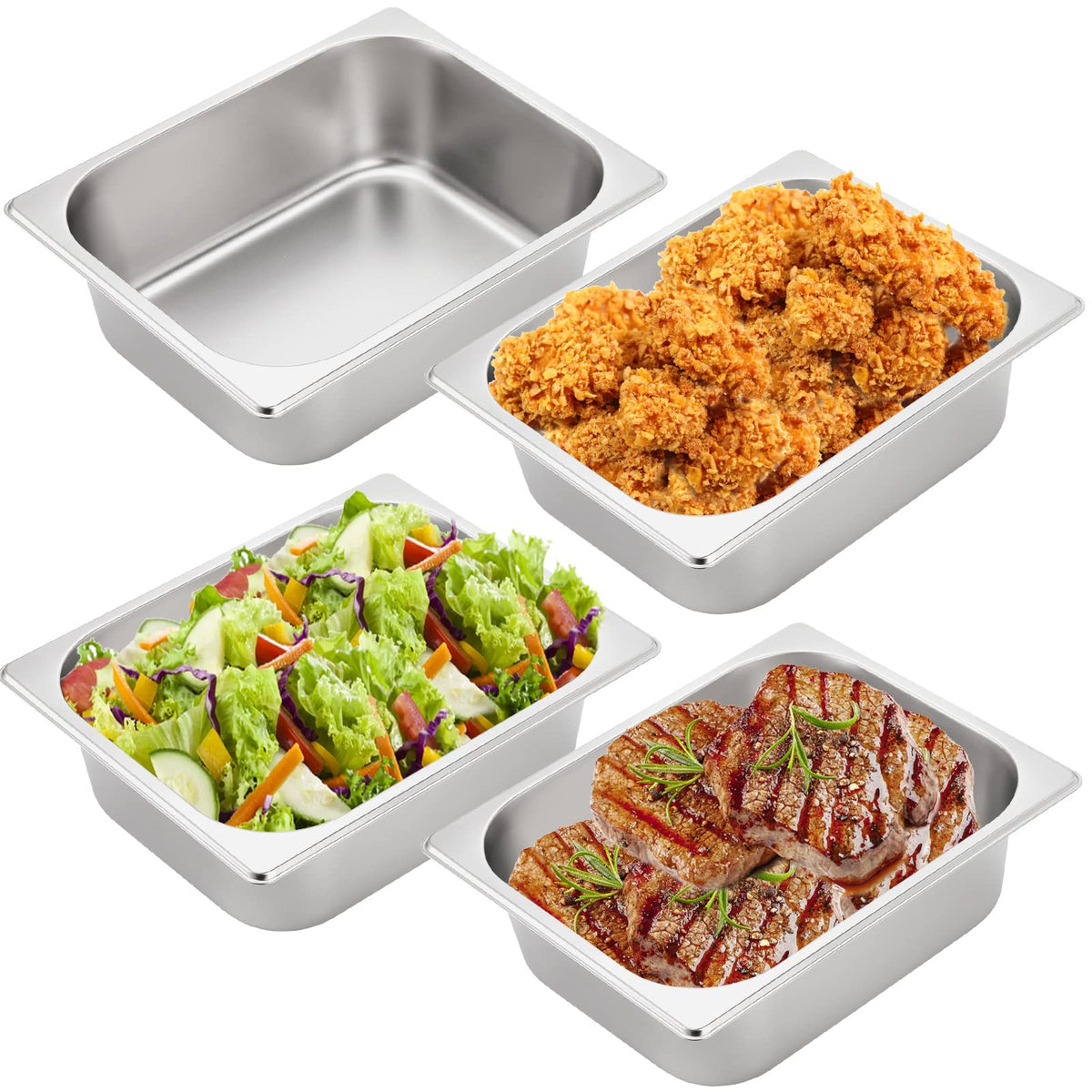 TopZEA half-size steam table pan front view, durable stainless steel for heavy-use catering.