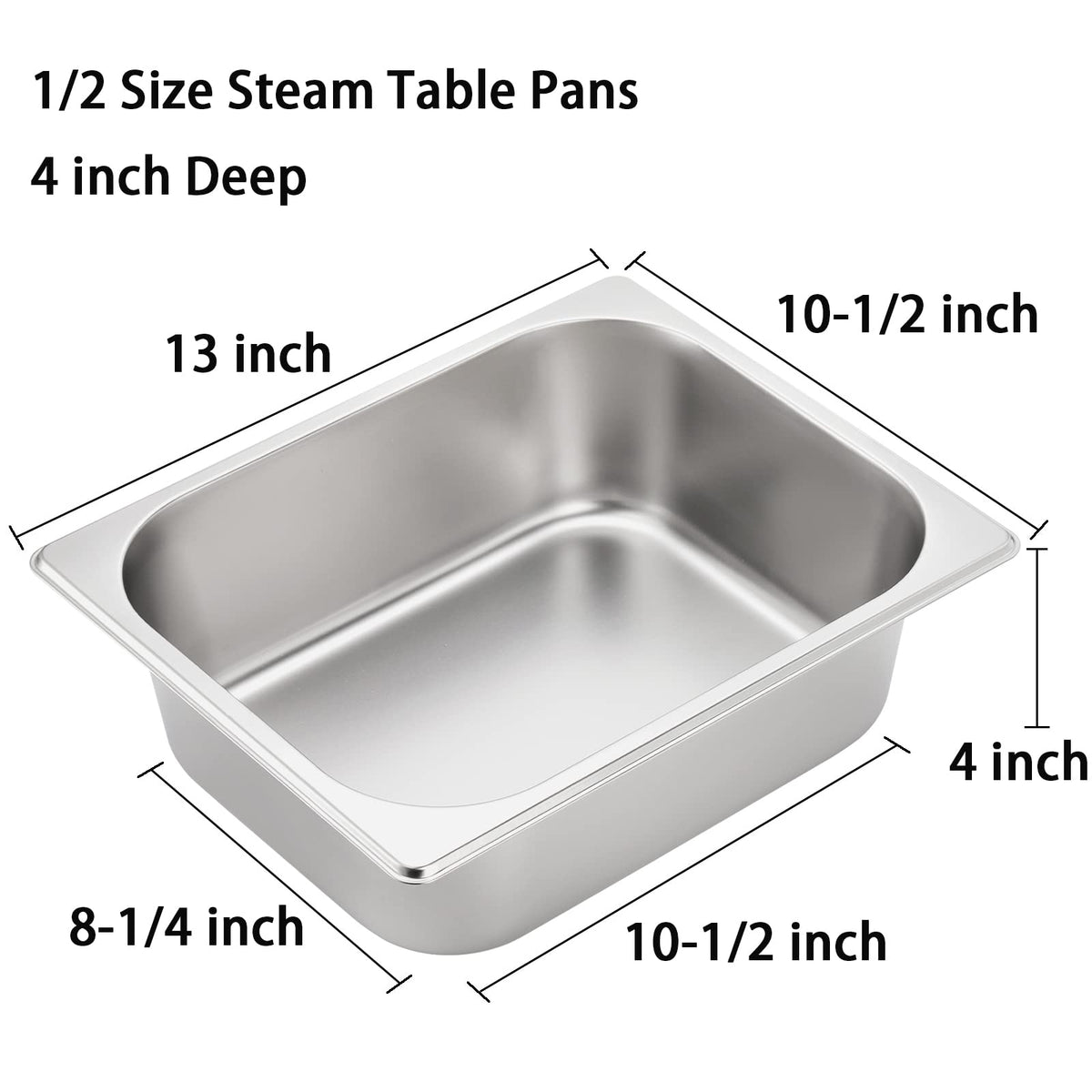 TopZEA half-size steam table pan inside view, roomy interior ideal for breading and marinating.
