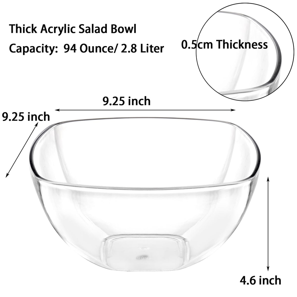 TOPZEA large 9.25 inch square salad bowls showcase greens with 94oz capacity.