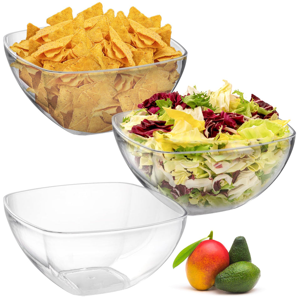 TOPZEA set of 3 clear plastic bowls ideal for buffet display and shared salads.