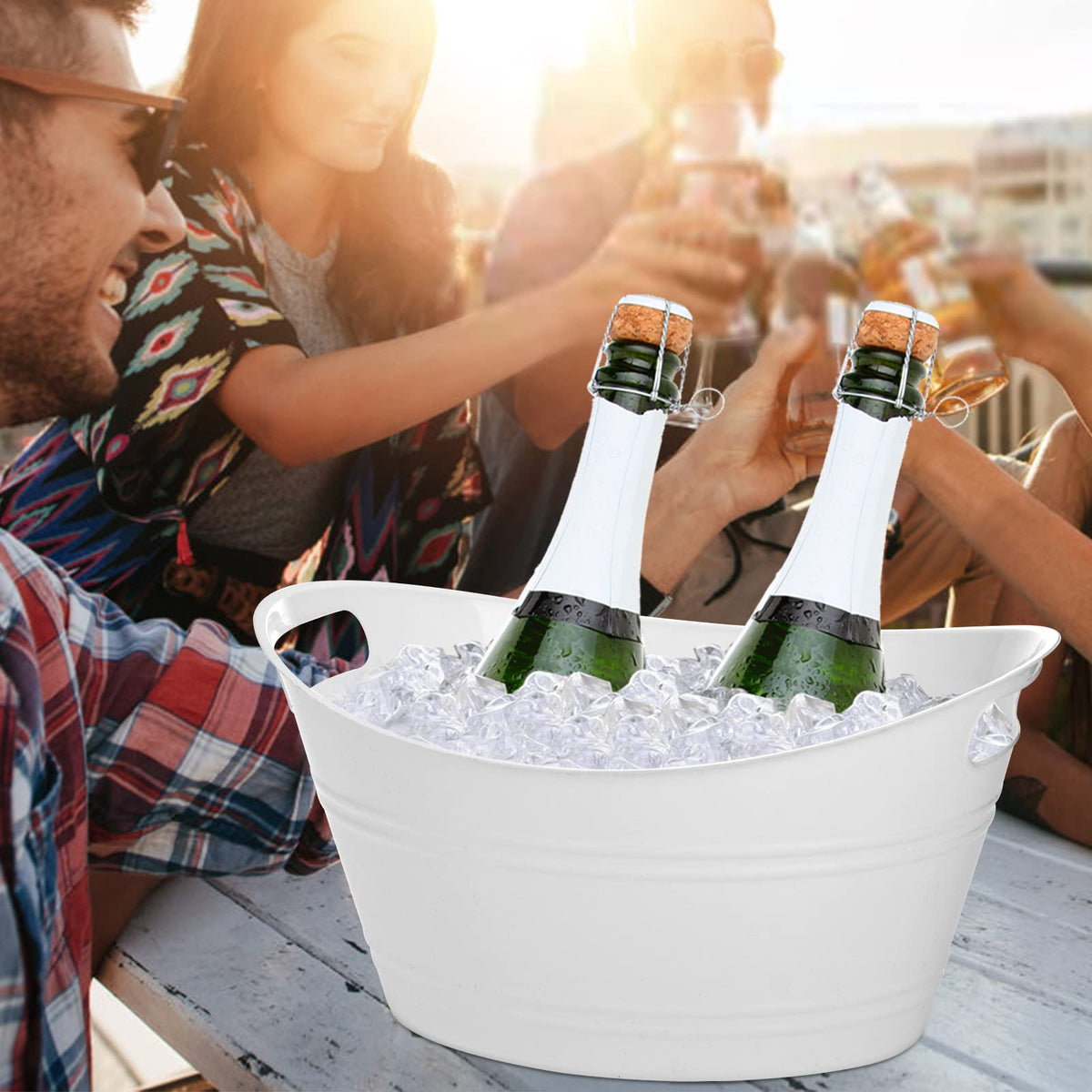 TOPZEA wine champagne bucket on table enhances presentation and cooling.