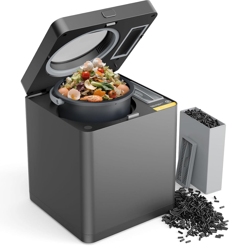 Topzee electric compost bin 3L shown on a kitchen counter for compact waste reduction