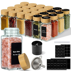 Torchero 24-pack square glass spice jars keep spices organized and within easy reach.