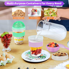 Foldable spoon stored in lid keeps utensils handy.