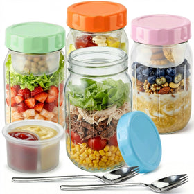 Torchero 32oz salad jar with dressing cup showing organized meal prep benefits