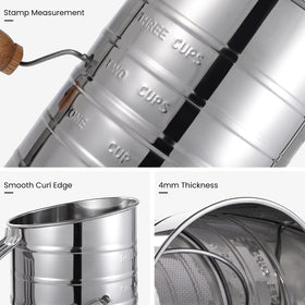 Toresano Flour Sifter in action with hand crank for smooth operation.