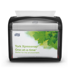 Tork Xpressnap black napkin dispenser four-pack for fast one-at-a-time dispensing