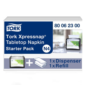 Tork Xpressnap black tabletop dispenser for quick, hygienic service.