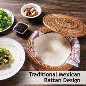 Tortillada closeup of durable rattan weave and sturdy construction.