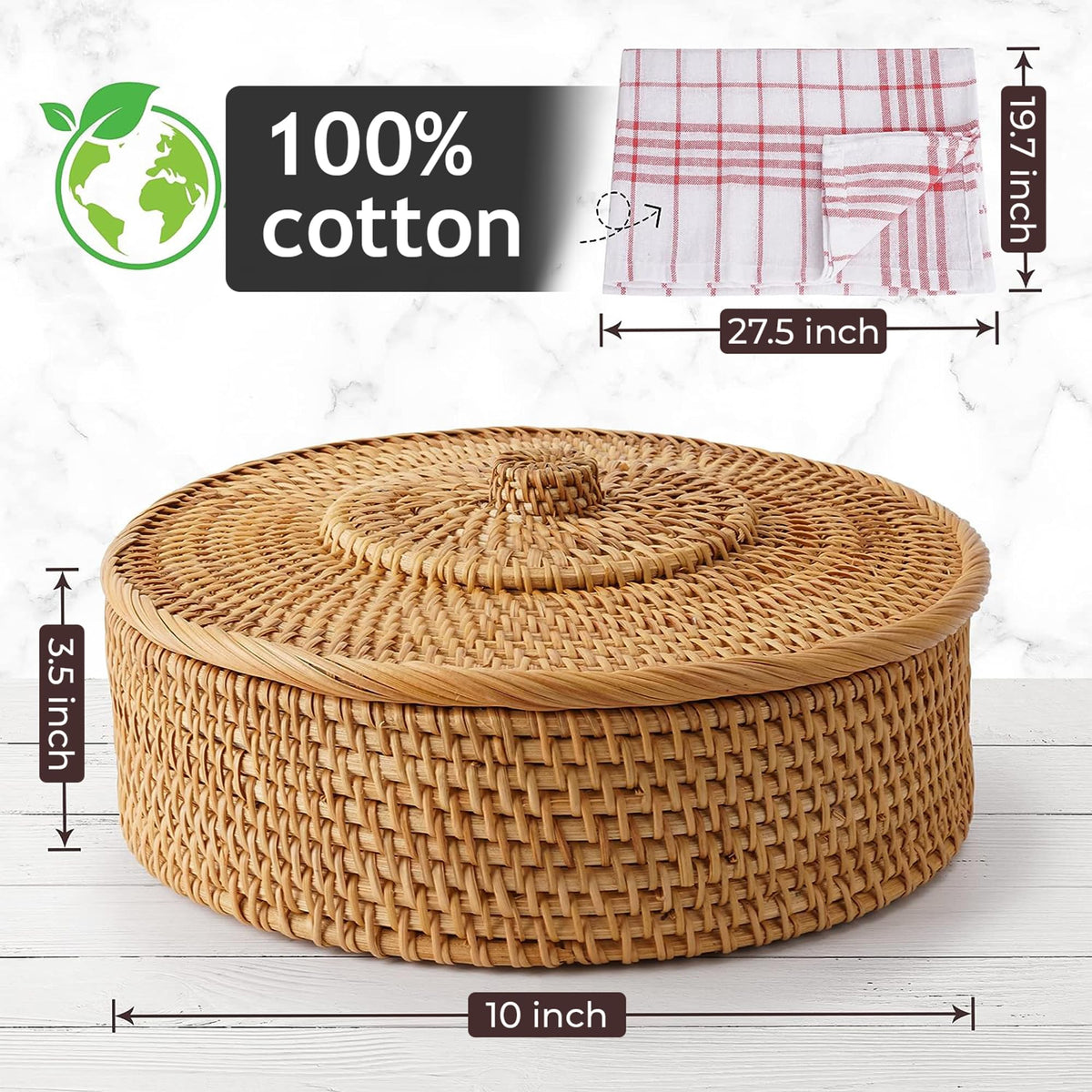 Tortillada towel inside keeps tortillas dry and warm longer.