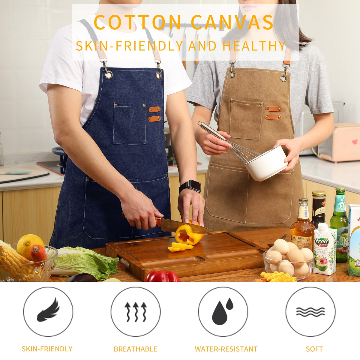 Water-repellent canvas helps keep stains away on the Tosewever apron.