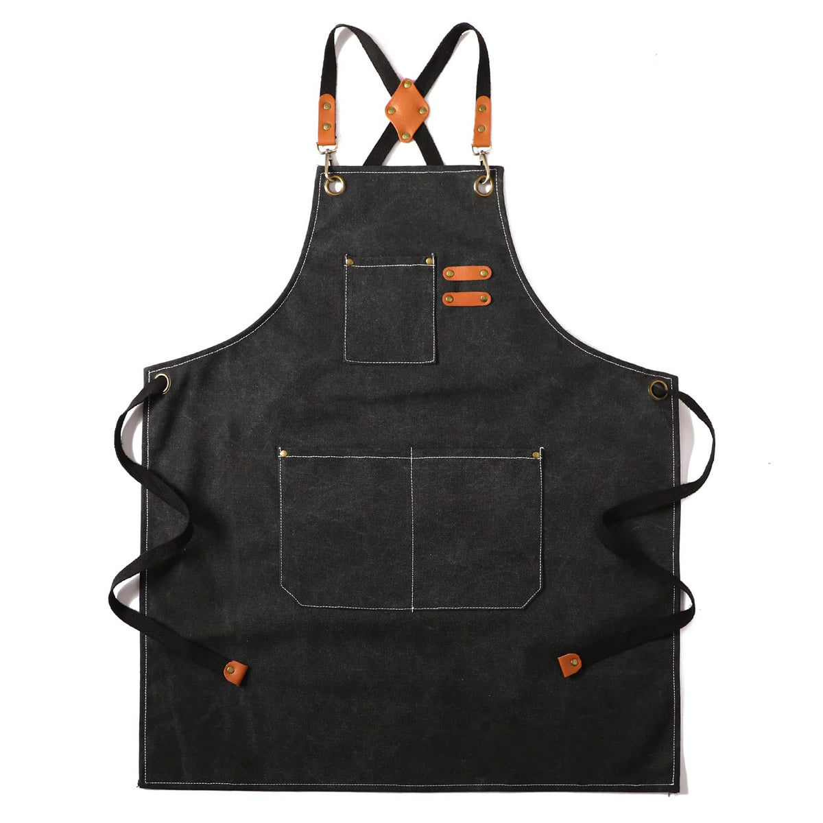 Tosewever canvas cross-back apron in black with adjustable straps for all-day comfort.