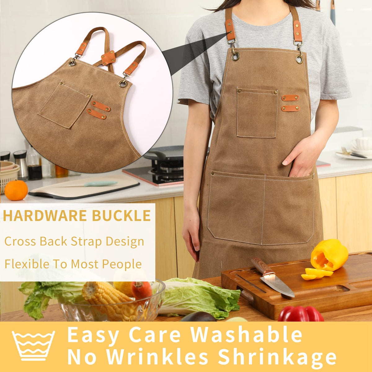 Tosewever apron with large pockets keeps tools and devices within reach.