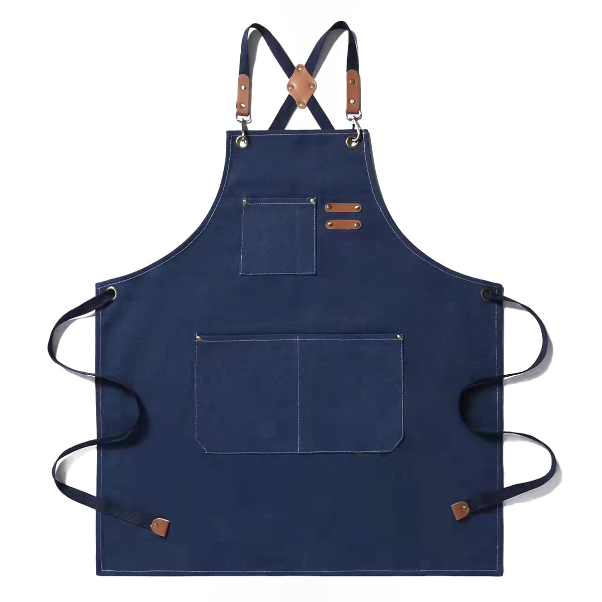 Tosewever canvas cross-back apron front view showing full coverage for cooking.