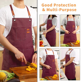 Tosewever dark red apron keeps clothes clean during prep and service