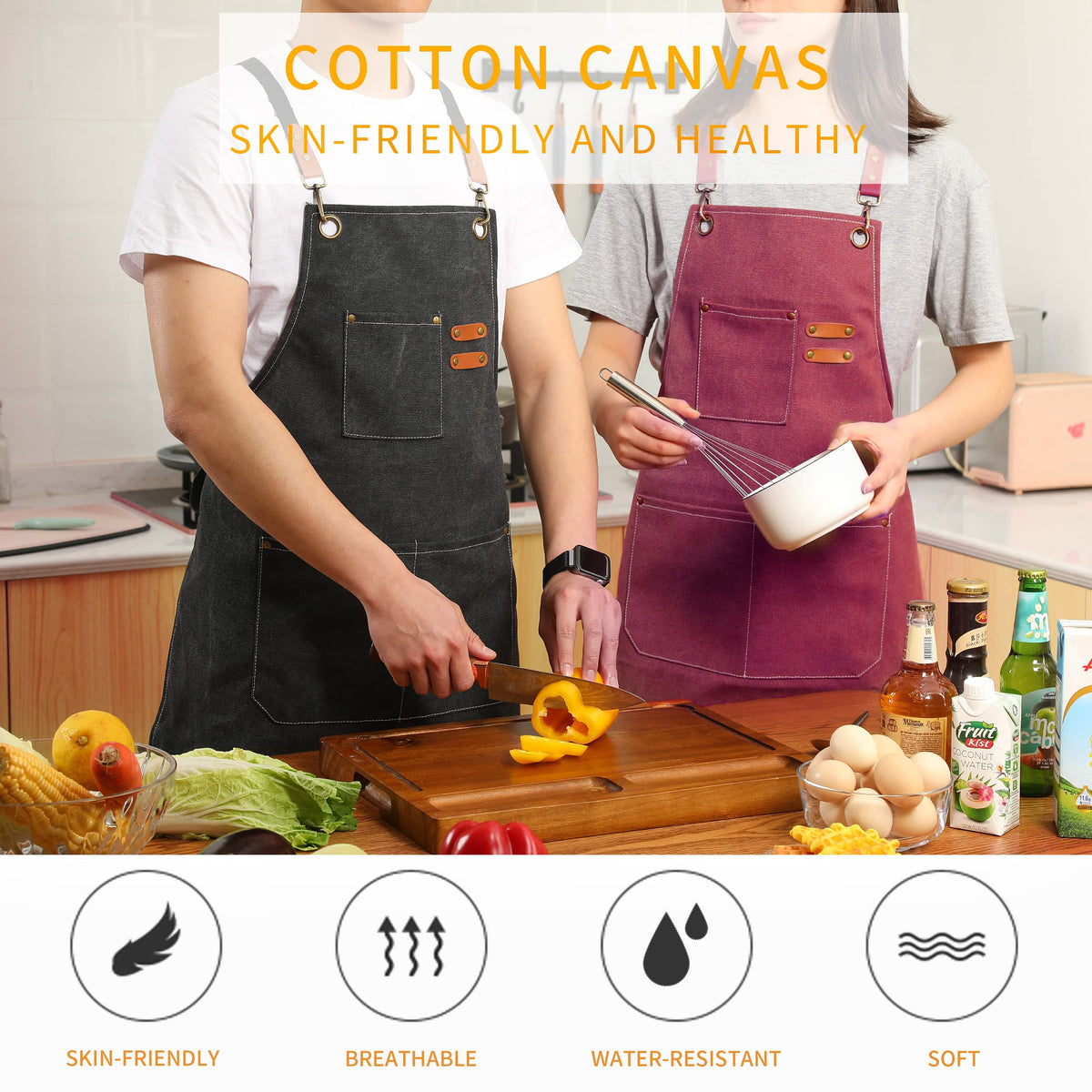 Tosewever durable canvas apron suitable for painting, grilling, or gardening