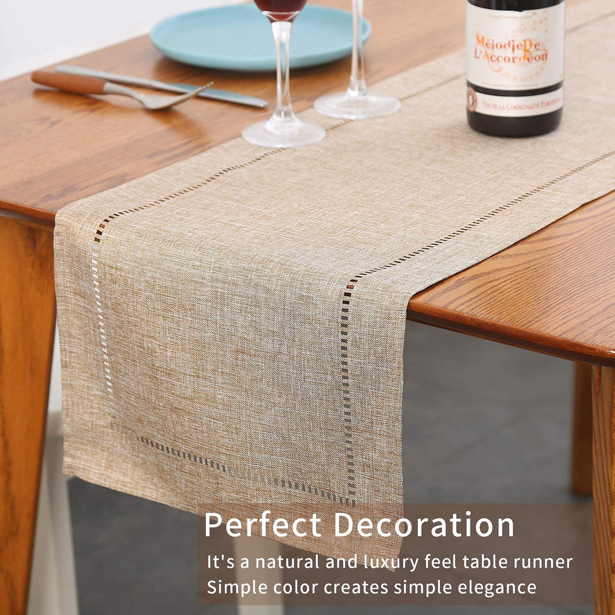Tosewever natural linen runner for wedding decor adds timeless charm.