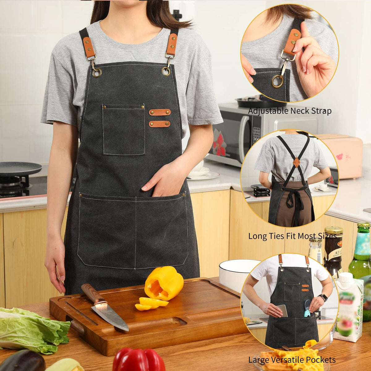 Tosewever water-repellent canvas apron protecting clothes during messy tasks.