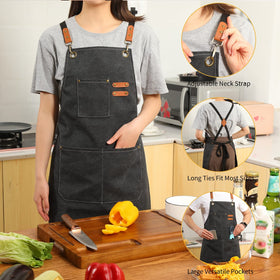 Tosewever water-repellent canvas apron protecting clothes during messy tasks.