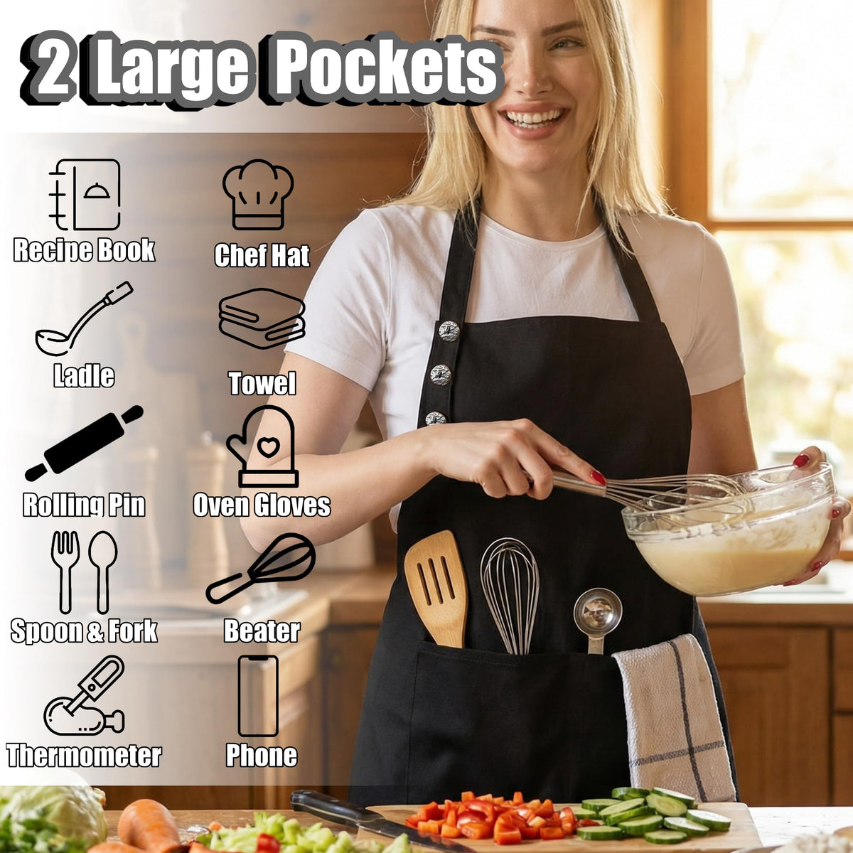 TOSHE adjustable neck strap apron ensures a comfortable fit.