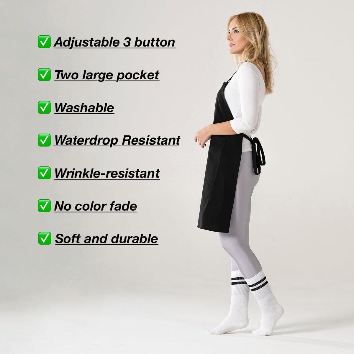 TOSHE machine-washable apron for easy care and quick cleaning.