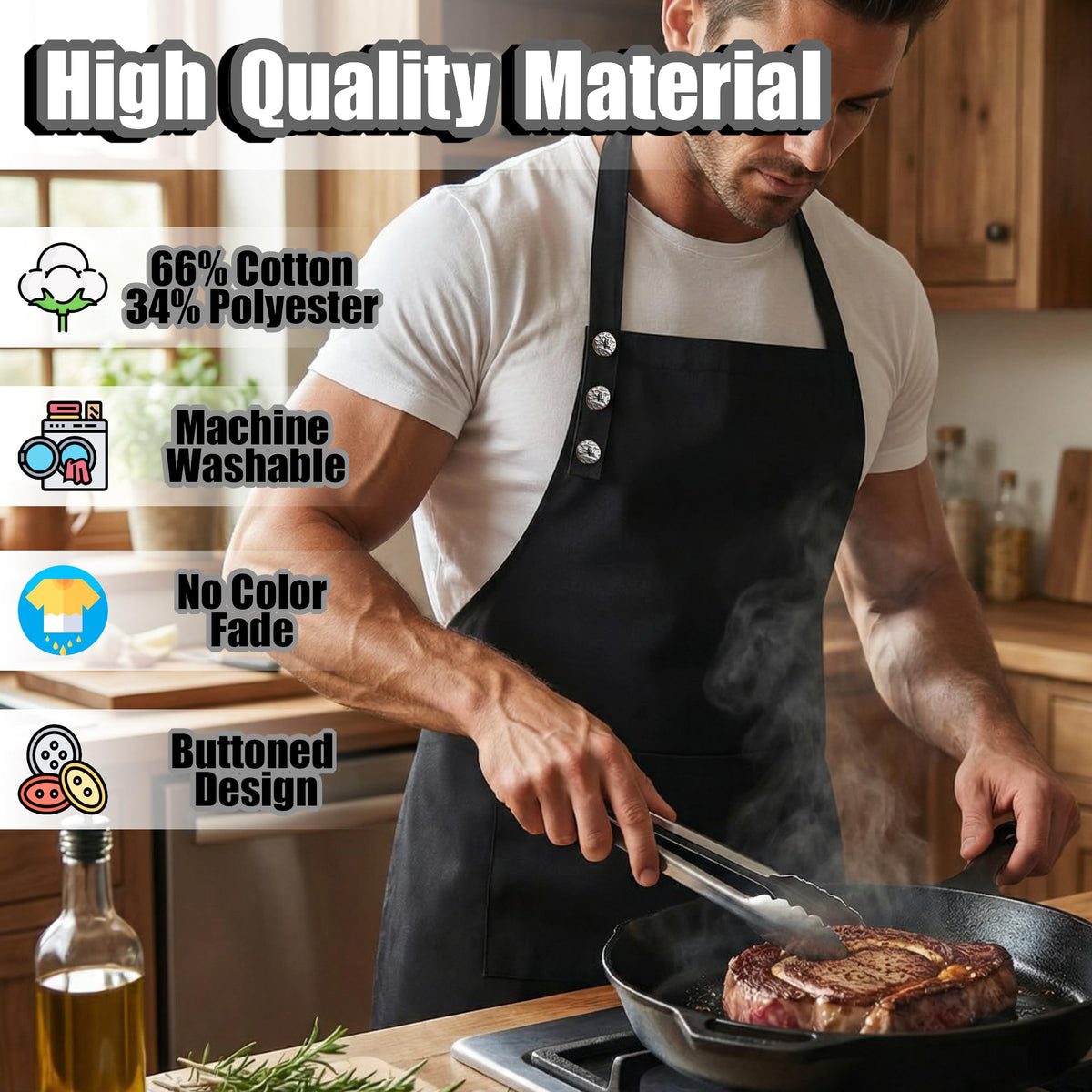 TOSHE apron with two large pockets keeps utensils handy.