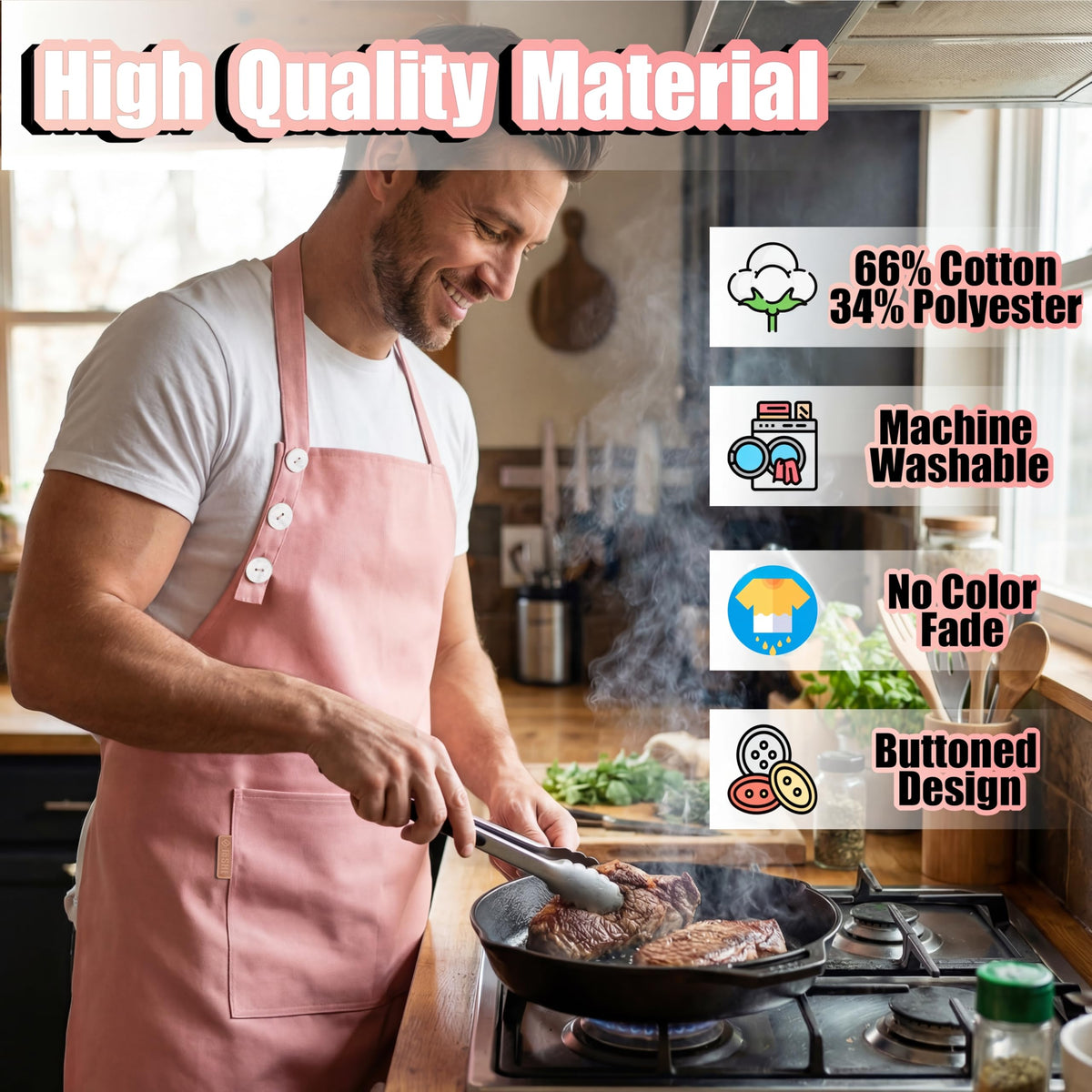 TOSHE Kitchen Apron two large pockets for tools and utensils within reach.