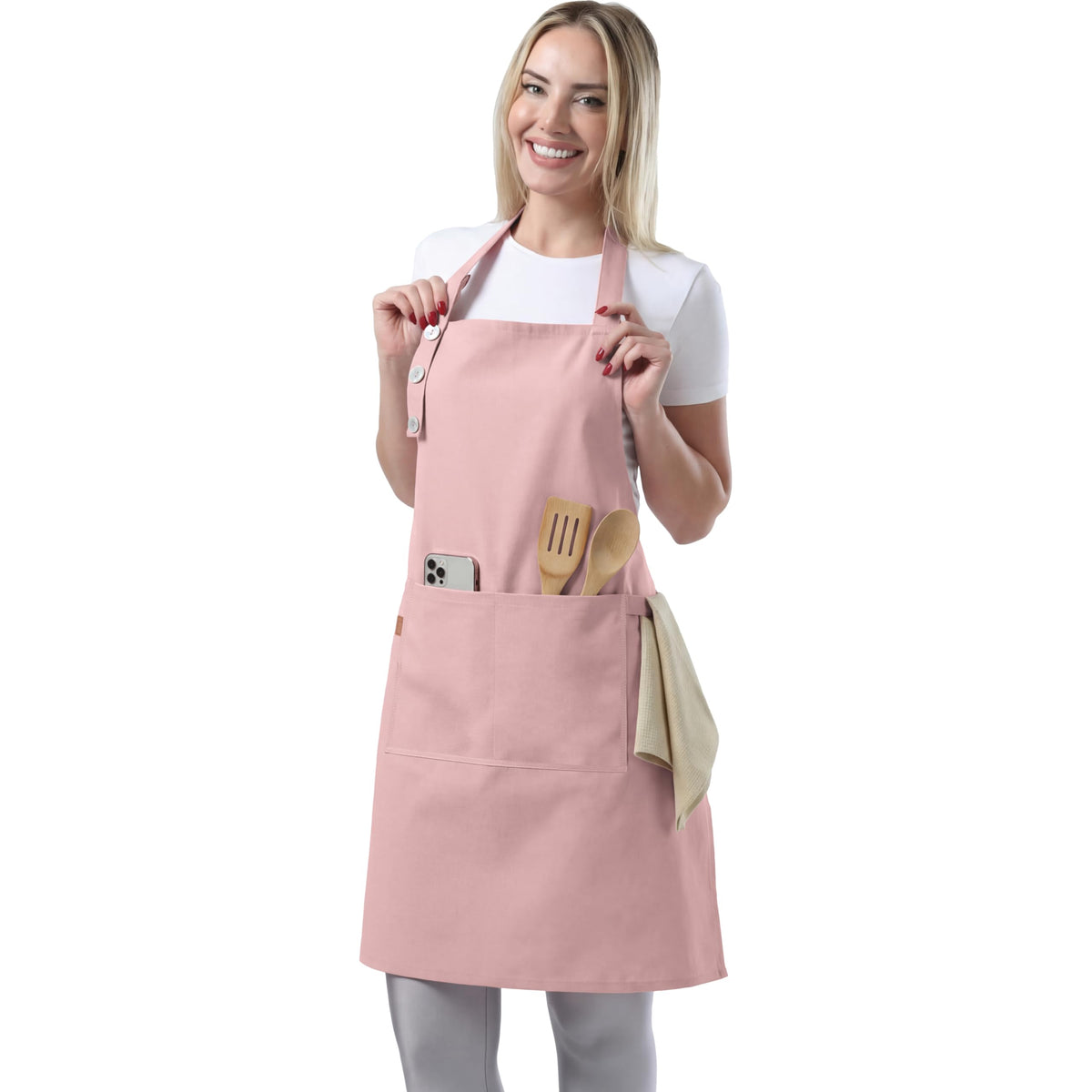 TOSHE Kitchen Apron waterdrop-resistant cotton in action, keeping clothes clean while cooking.