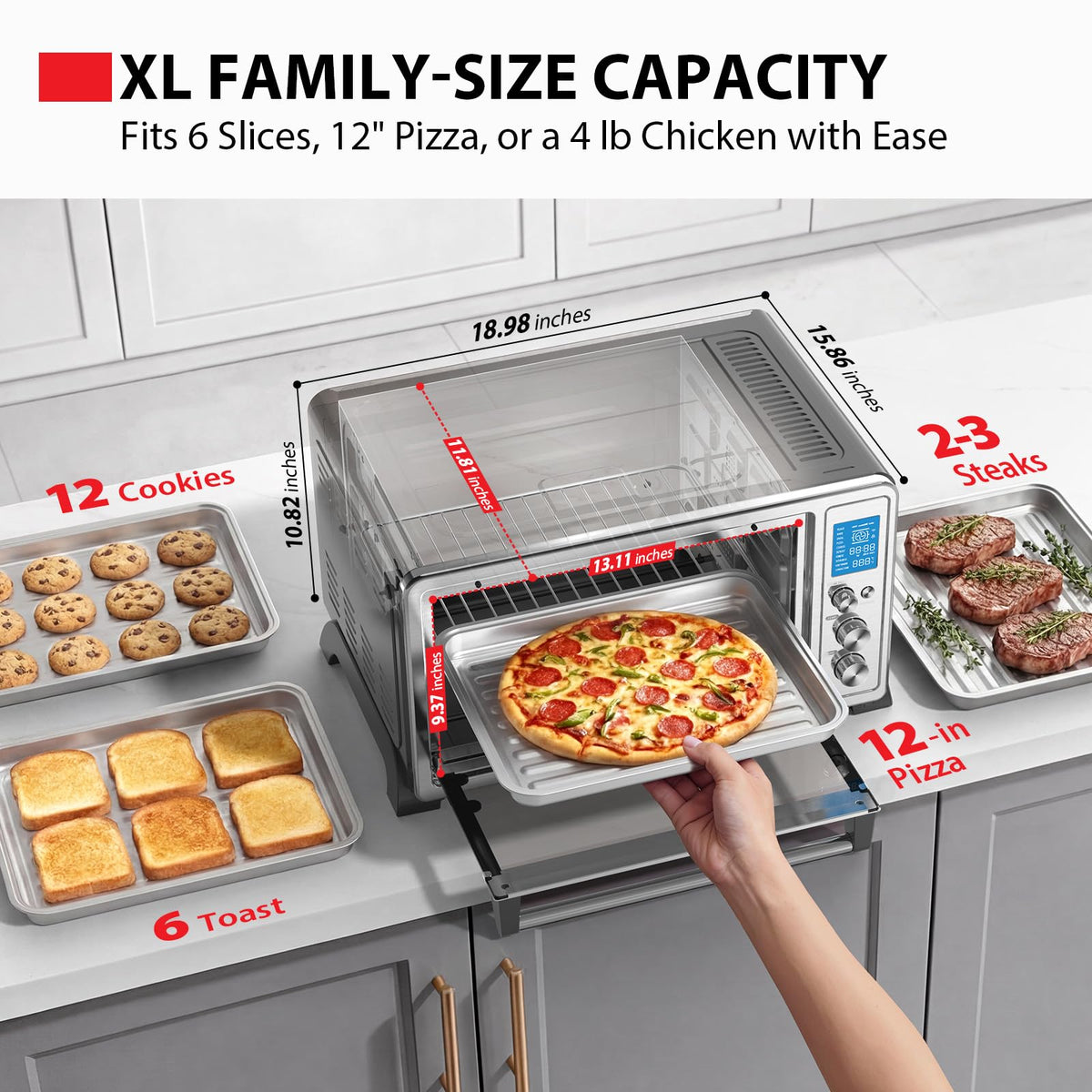 TOSHIBA interior showing spacious cavity for varied foods.