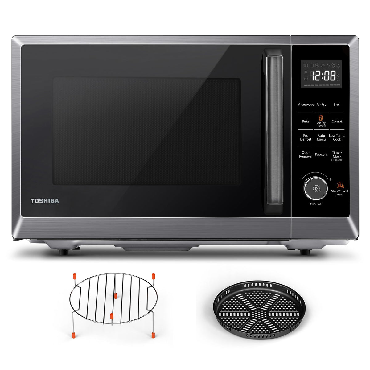 TOSHIBA Air Fryer Combo 8-in-1 front view in black stainless for versatile meals