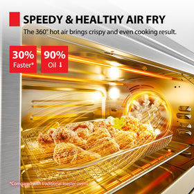 Toshiba ChefFry baking rack ensures crispy crust on both sides.