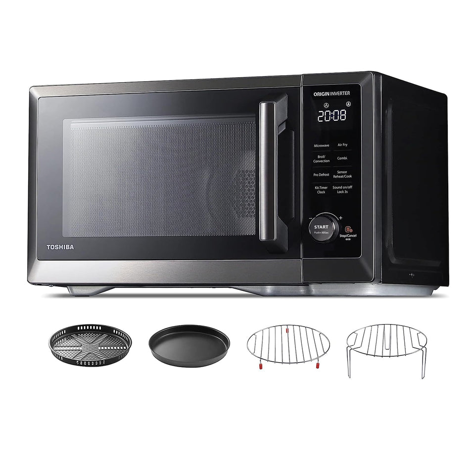 TOSHIBA countertop microwave air fryer combo showing compact footprint for small kitchens