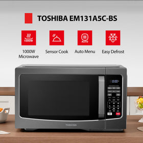 TOSHIBA EM131A5C-BS digital display showing clock and timer features