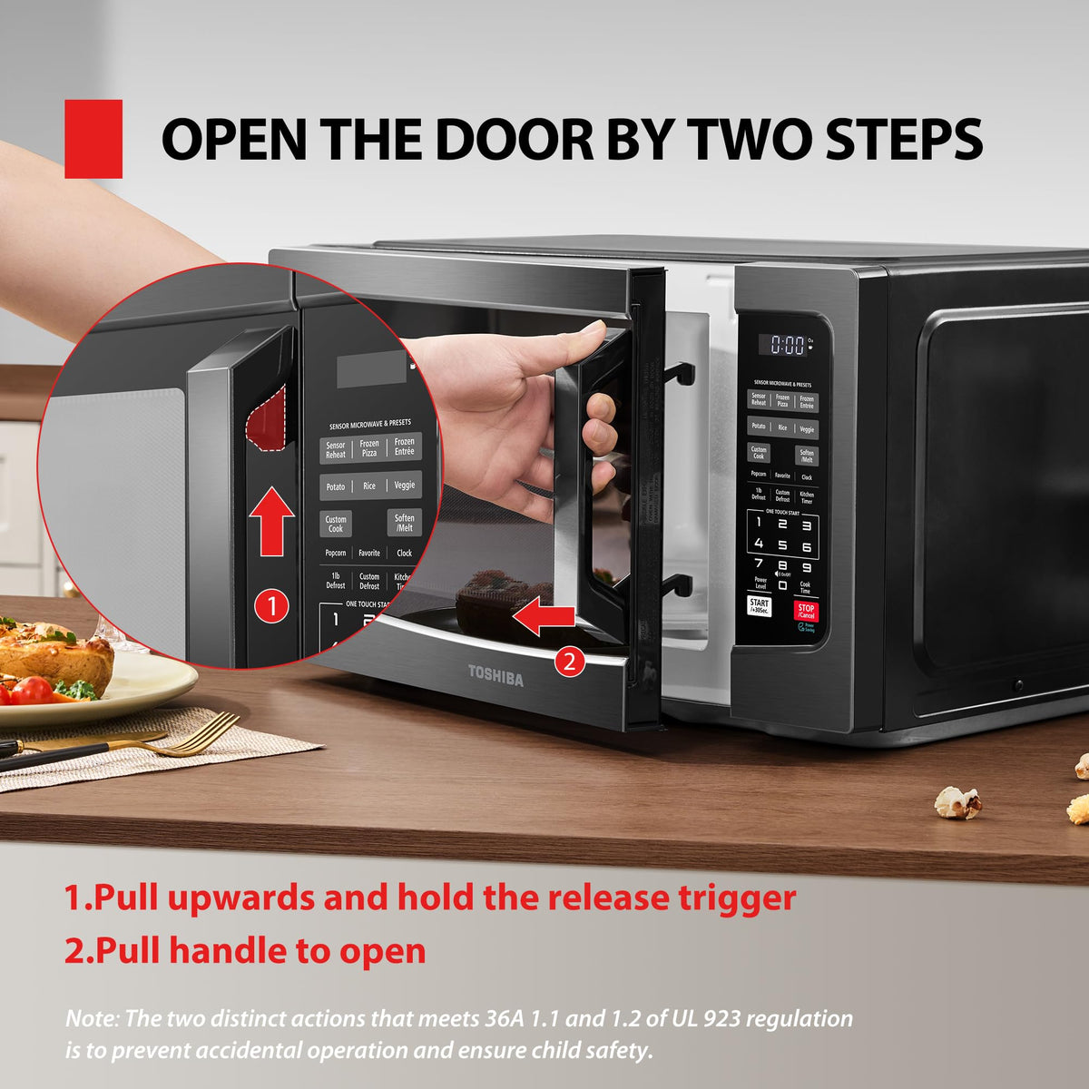 TOSHIBA EM131A5C-BS easy-clean interior designed for quick maintenance