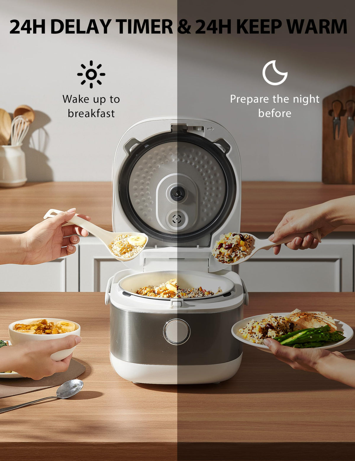 TOSHIBA steam vent and lid with safety features for spill free cooking