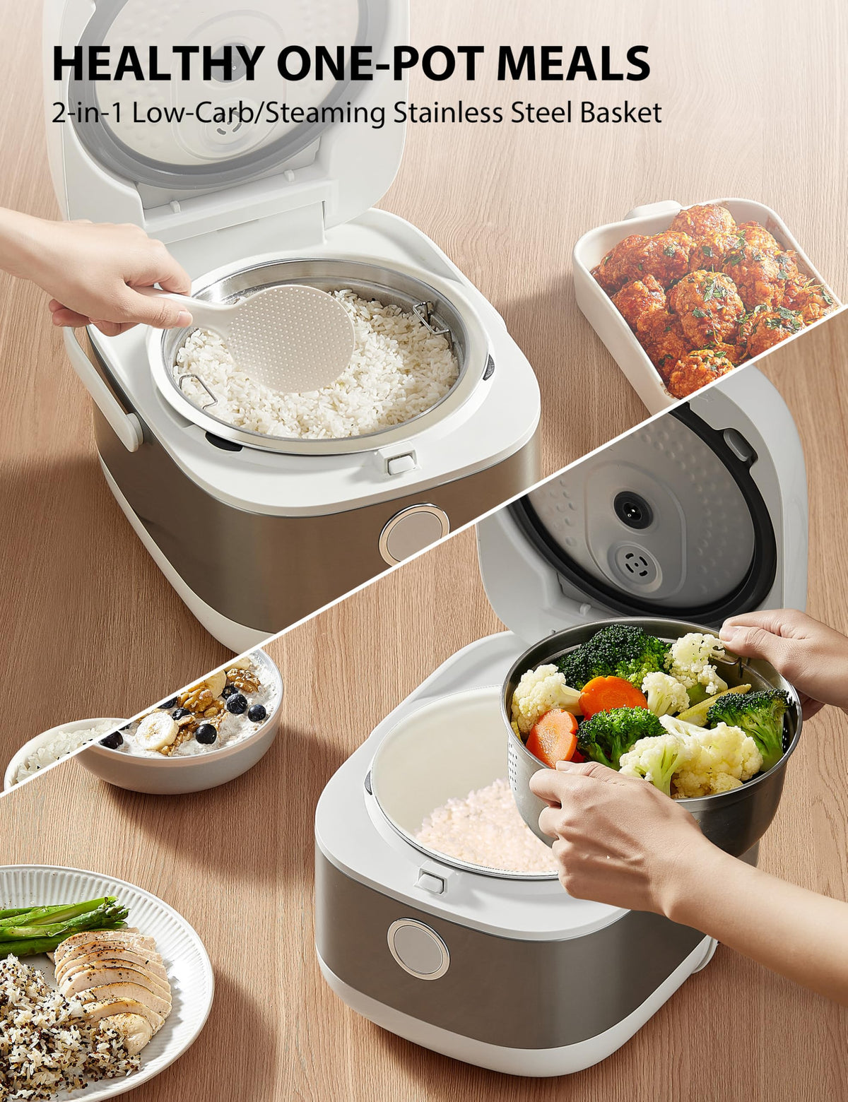 TOSHIBA steam basket included for healthy steamed vegetables and seafood