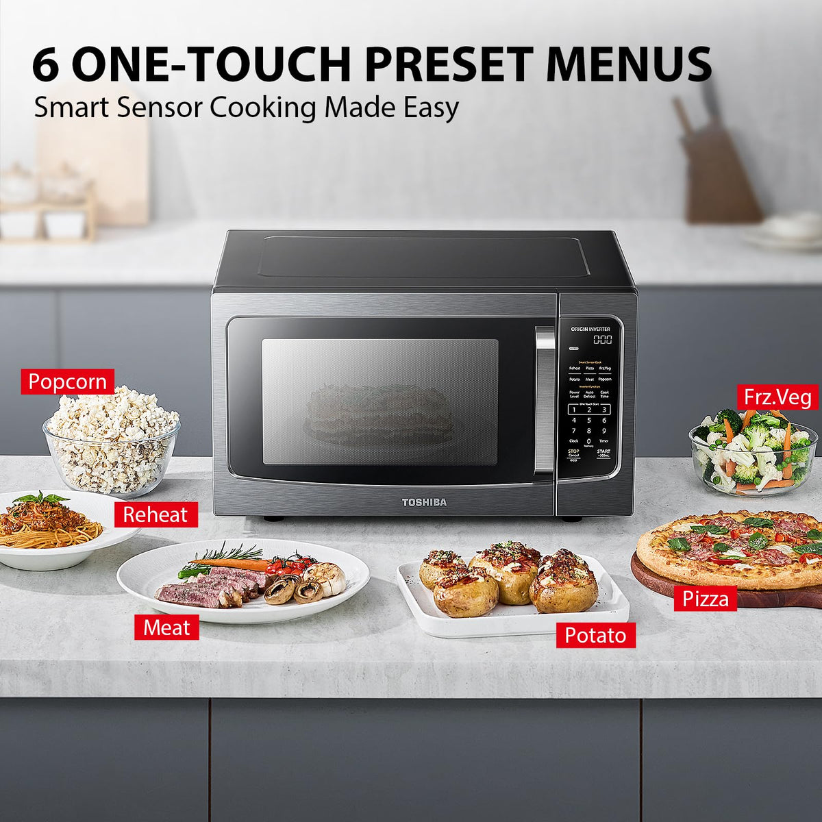 TOSHIBA ML-EM45PIT control panel with bright display for easy access during everyday reheating