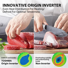 TOSHIBA ML-EM45PIT inverter technology image highlights even heating for consistent meals