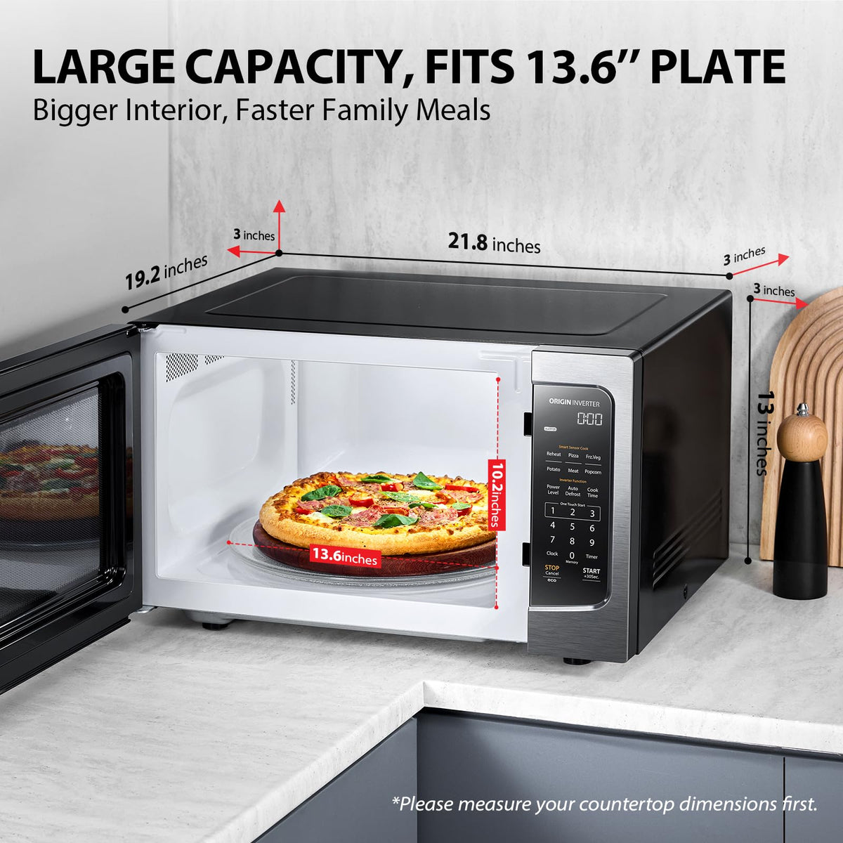 TOSHIBA ML-EM45PIT stainless-steel finish blends with modern kitchens