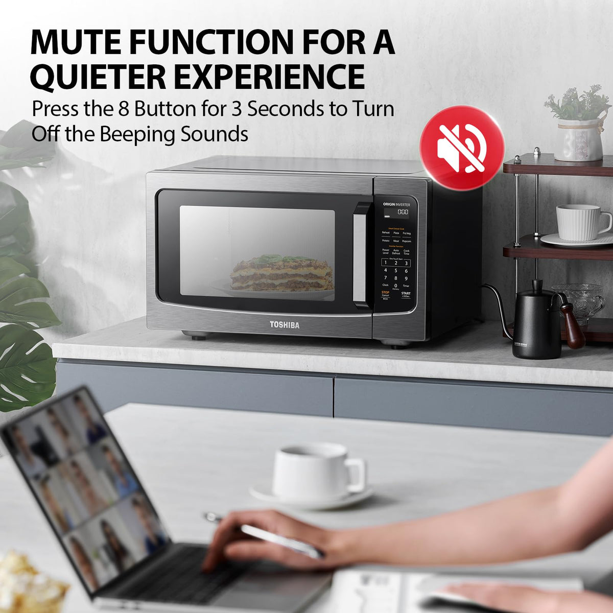 TOSHIBA ML-EM45PIT removable turntable supports uniform cooking