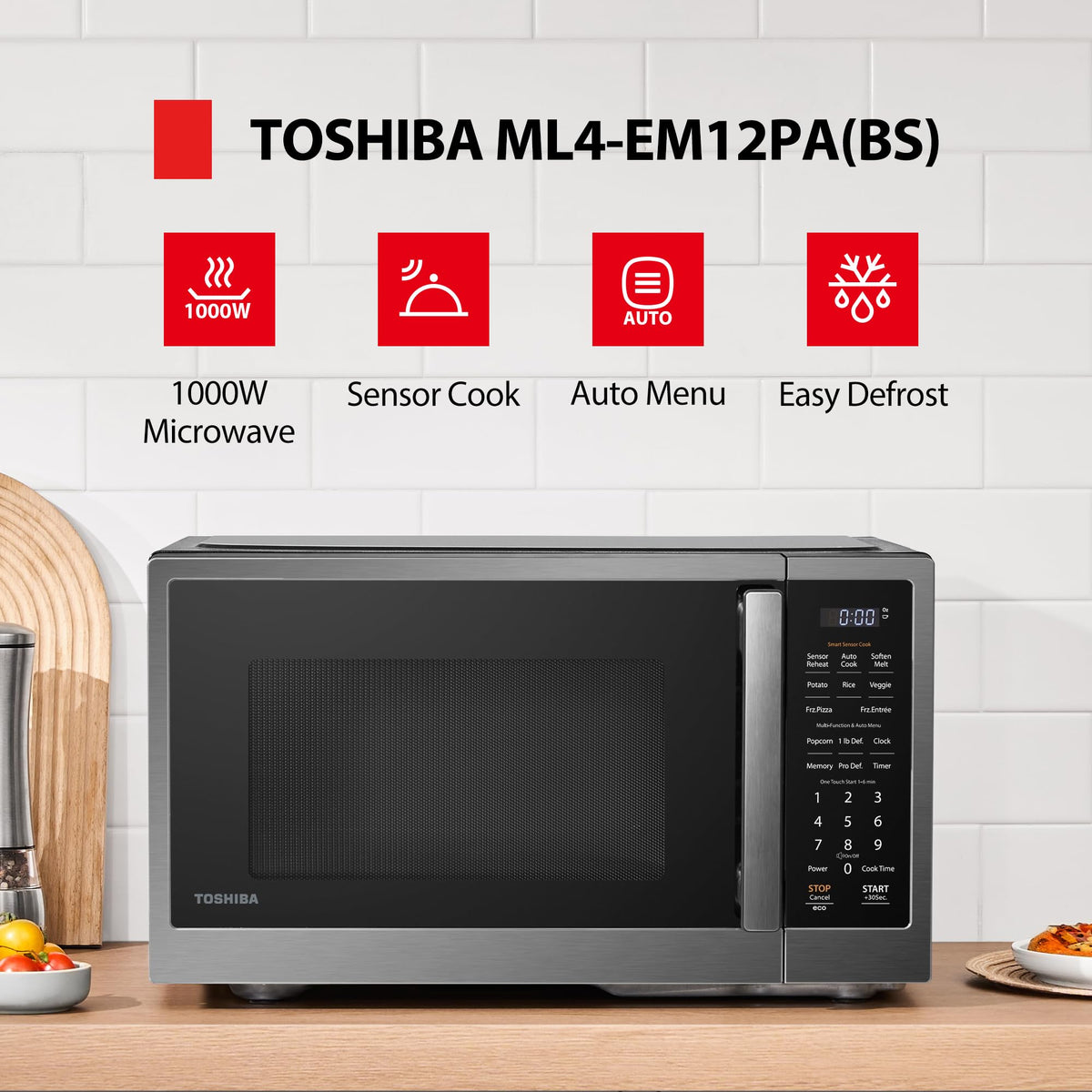 Toshiba ML4-EM12PA(BS) interior with 12.4 inch turntable supports even plate rotation