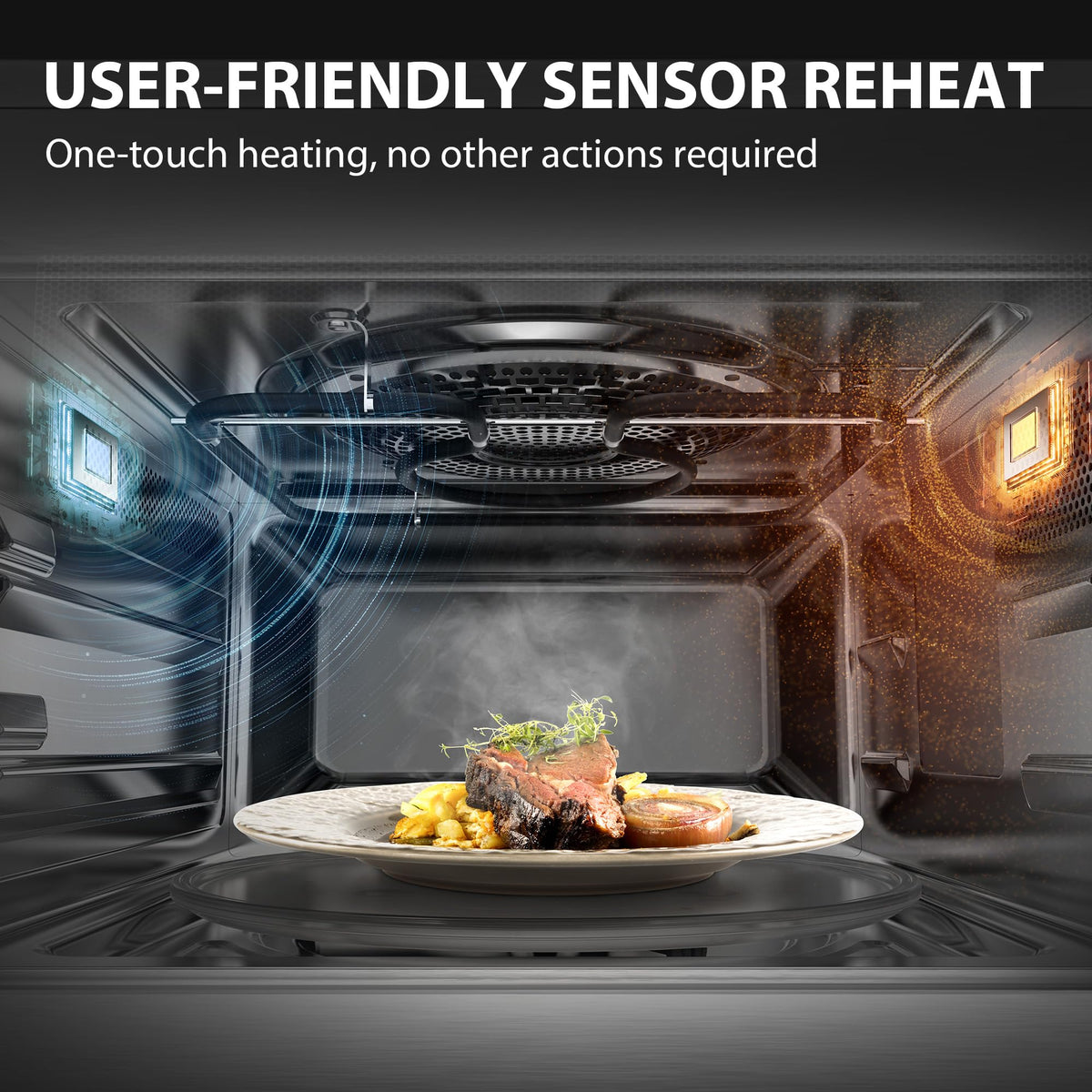TOSHIBA OptiChef Chef Defrost function graphic indicating fast thawing.