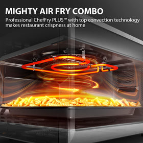 TOSHIBA OptiChef origin inverter technology image illustrating even cooking results.