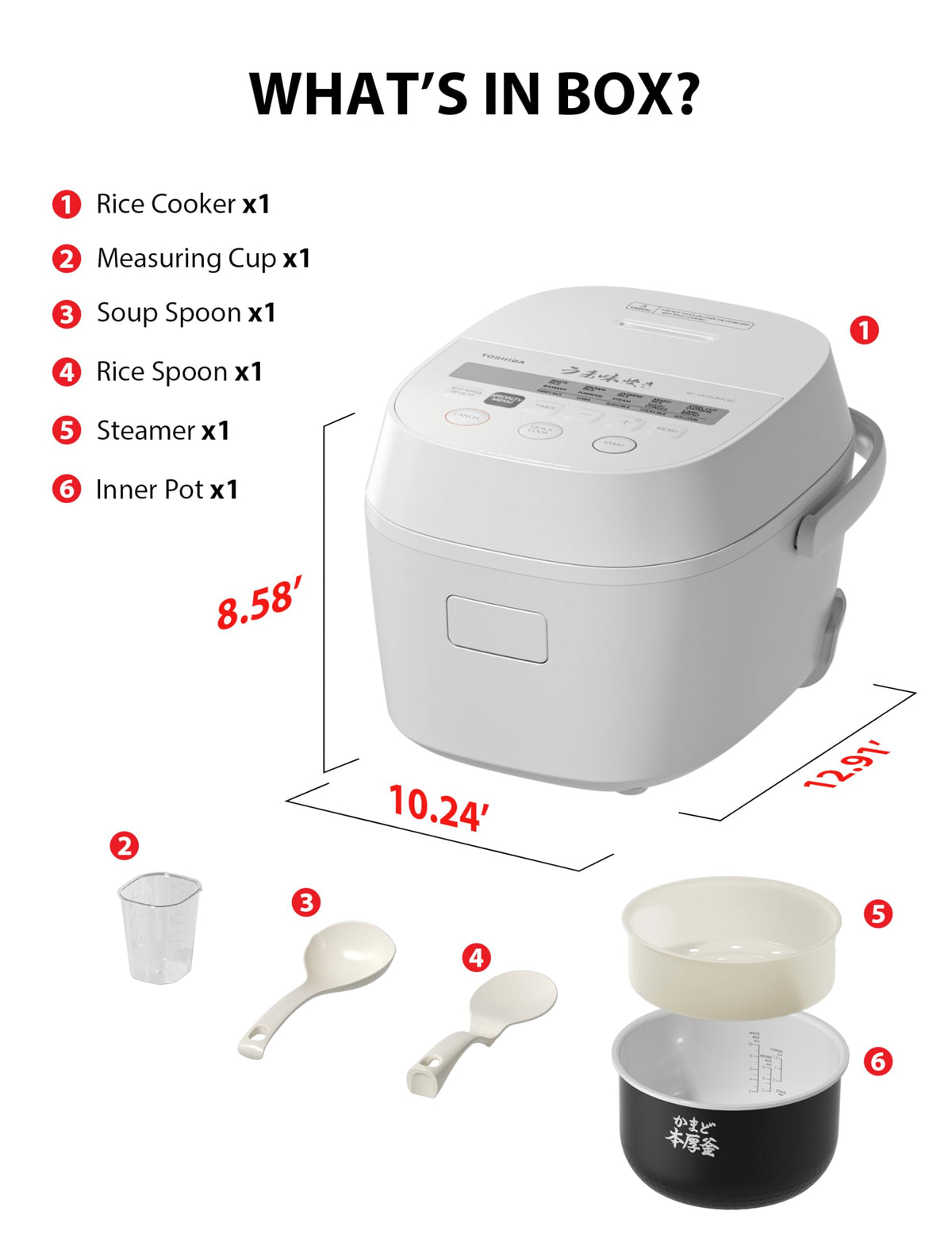 TOSHIBA OriginTaste 5.5-cup capacity serves up to six people conveniently.