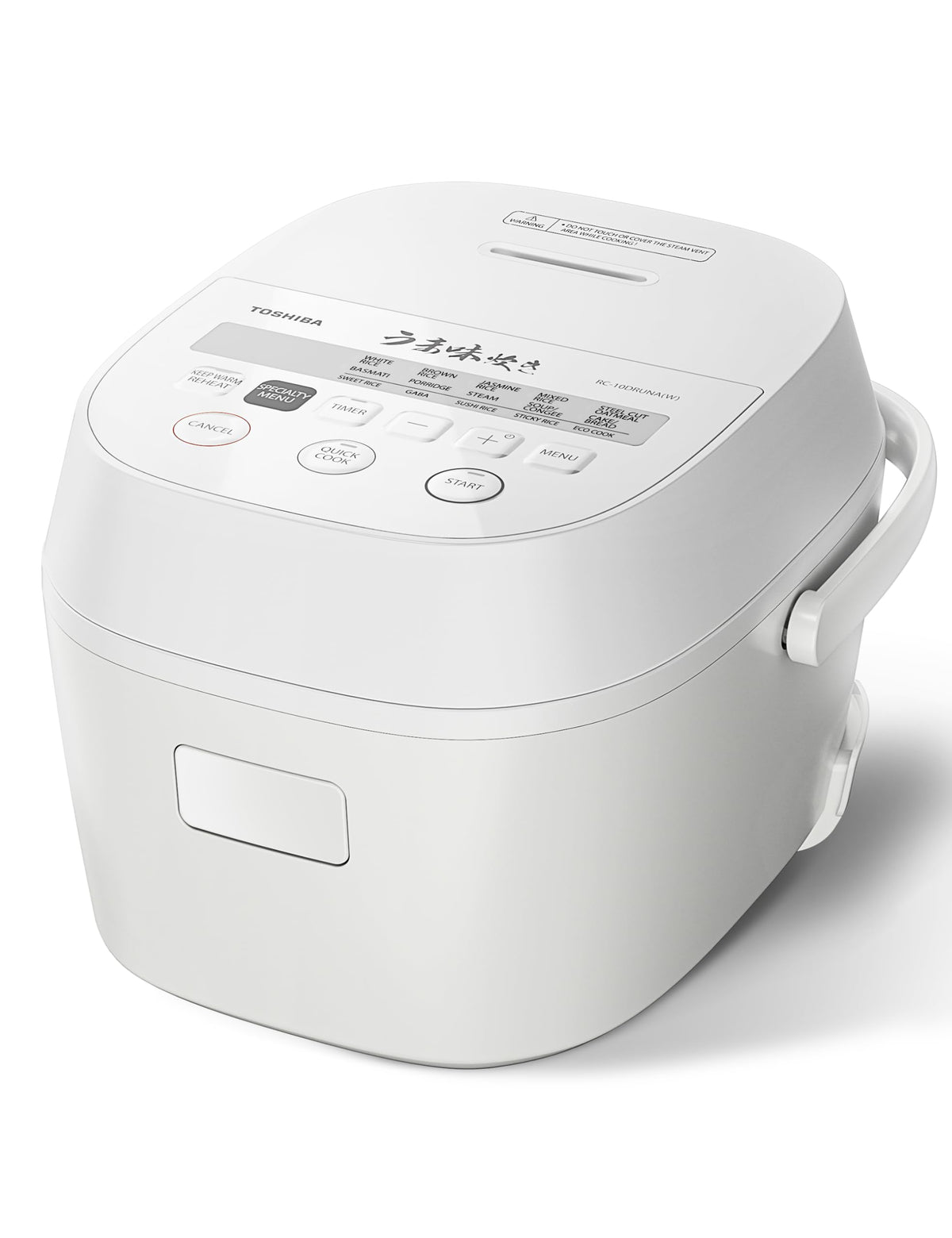 TOSHIBA OriginTaste rice cooker white exterior for compact kitchen use and stylishly modern meals.