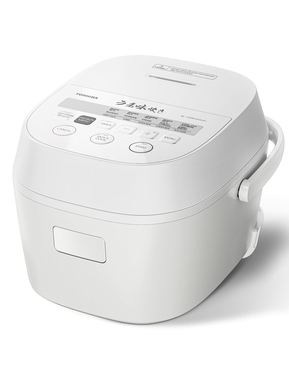 TOSHIBA OriginTaste rice cooker white exterior for compact kitchen use and stylishly modern meals.