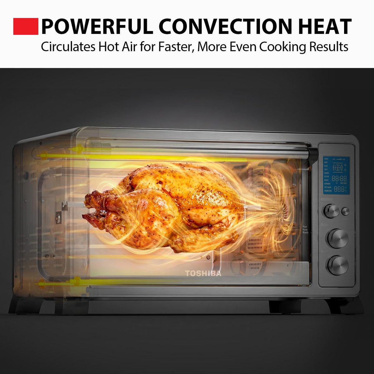 TOSHIBA removable crumb tray supports quick cleanup.