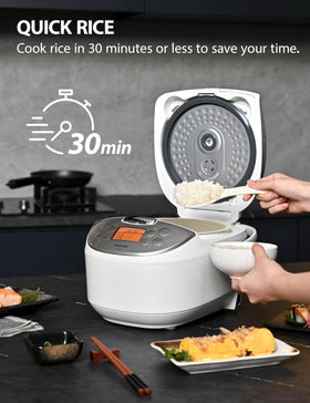 Toshiba rice cooker digital display with easy program selection.