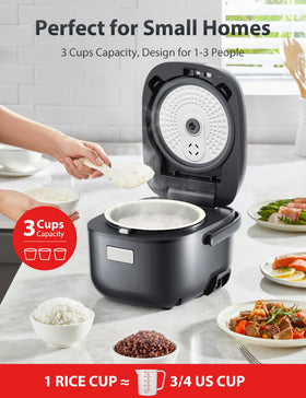 TOSHIBA 3-cup rice cooker with 8-function presets for versatile cooking