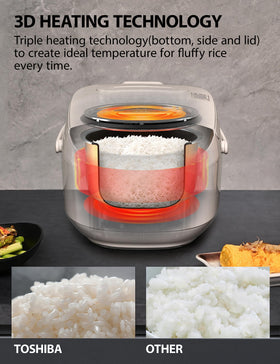 Toshiba rice cooker steam basket in use enables healthy vegetable steam.